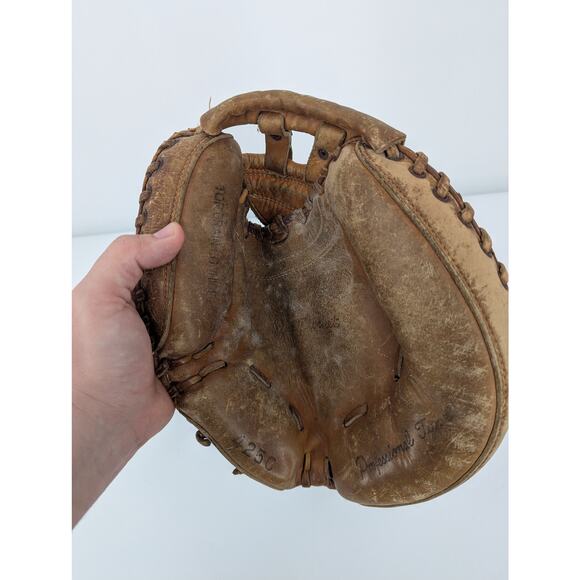 Vintage Top Grain Cow Hide Leather Deep Pocket Catcher's Mitt Glove 425C - Picture 2 of 9
